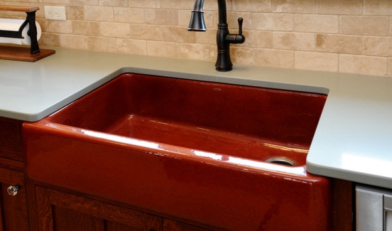 Colored Sinks Kitchen Brick Colored Kitchen Sink With Hand Rubbed Oil Finish Farmhouse - Kitchen Color Ideas