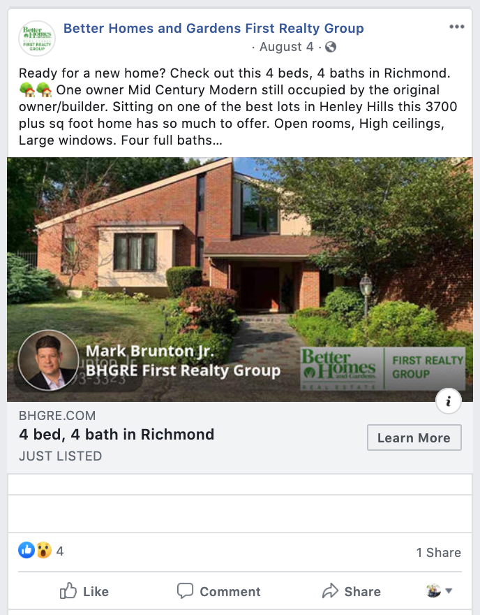 Mark Brunton Jr real estate ad for Facebook
